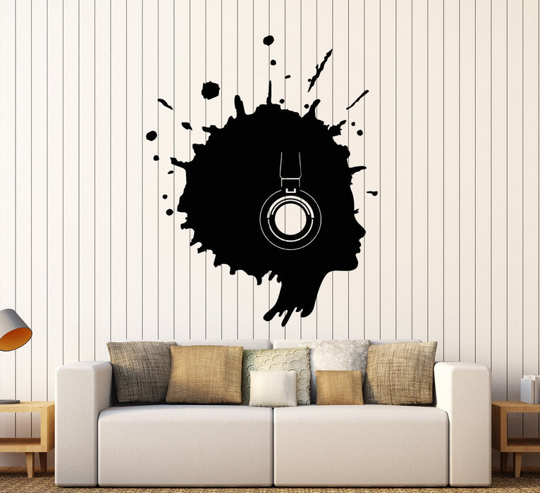 Vinyl Wall Decal Blot Woman Music Headphones Art Decor Stickers Unique Gift (1308ig)