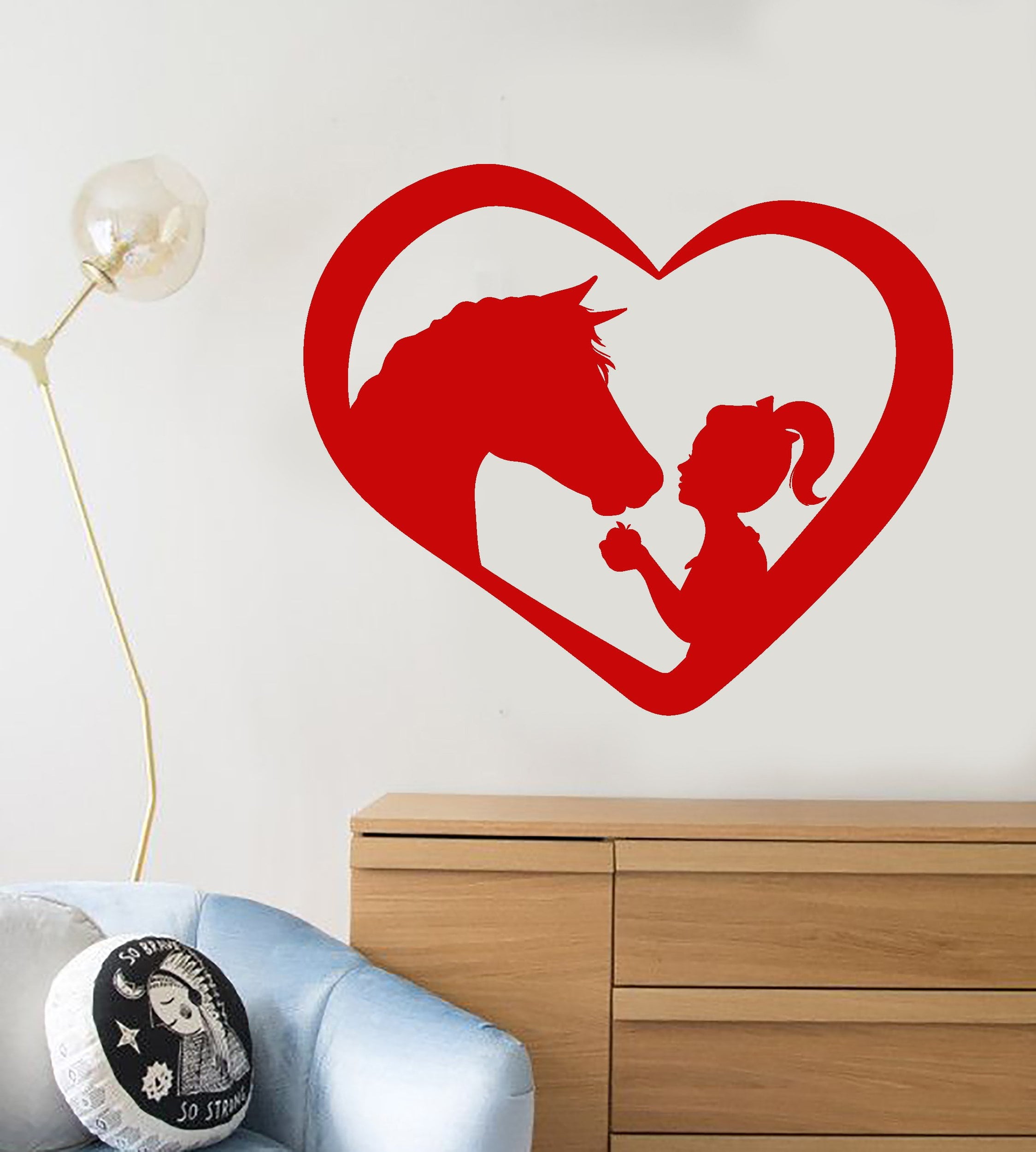 Vinyl Wall Decal Heart Symbol Love Girl With Horse Pet Animal Stickers ...