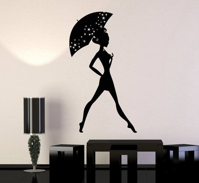 Autocollant mural en vinyle pour fille avec parapluie, style femme, cadeau unique (ig3847)