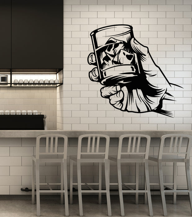 Vinyl Wall Decal Whiskey With Ice Glass Bar Drink Alcohol Stickers (3765ig)