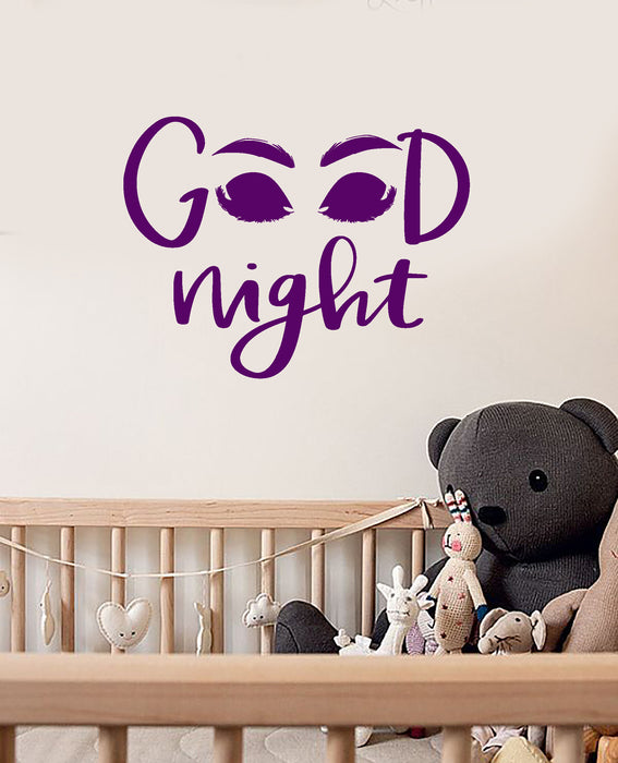 Vinyl Wall Decal Closed Eyes Good Night Quote Bedroom Decor Stickers (4047ig)