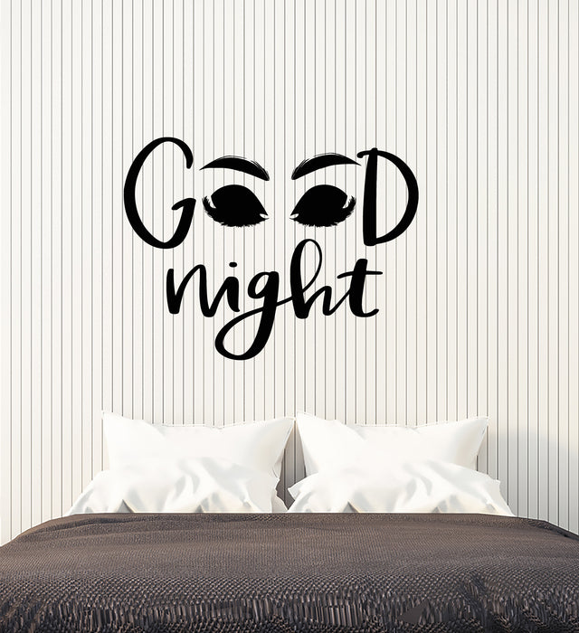 Vinyl Wall Decal Closed Eyes Good Night Quote Bedroom Decor Stickers (4047ig)