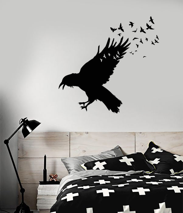 Vinyl Wall Decal Black Raven Flock Of Birds Gothic Style Stickers Unique Gift (1741ig)