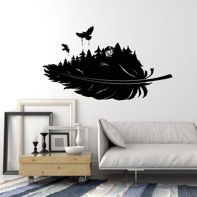 Vinyl Wall Decal Abstract Birds Feather Gothic Style Forest Trees Stickers (2904ig)