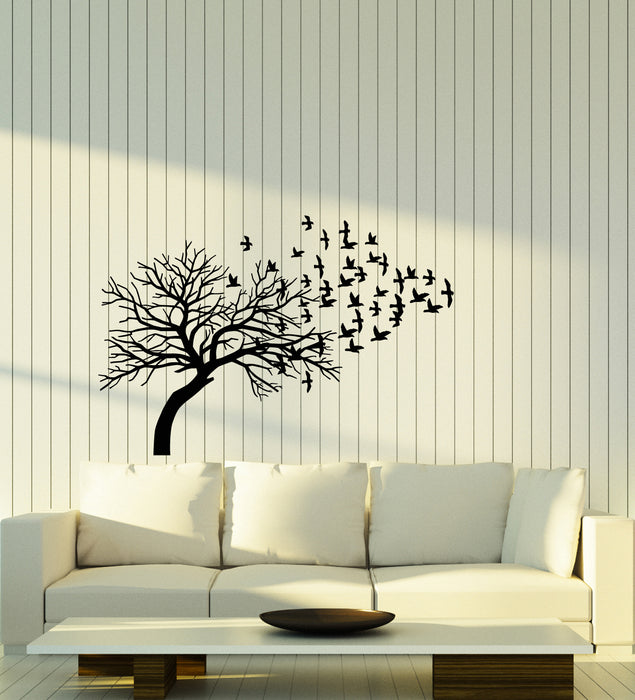 Vinyl Wall Decal Gothic Style Forest Tree Branches Birds Nature Stickers (3828ig)