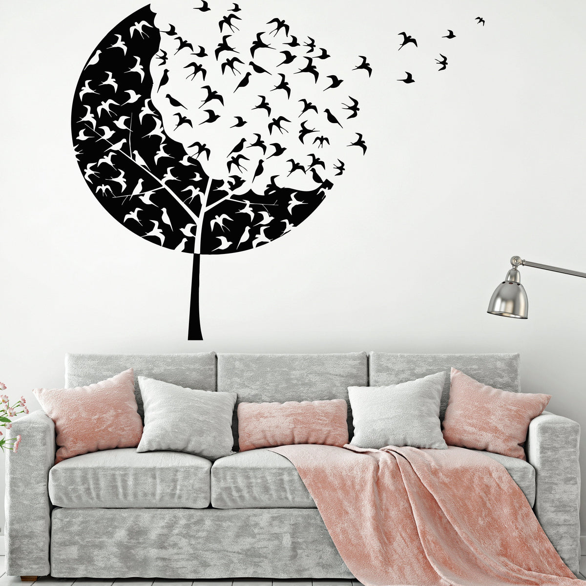 Vinyl Wall Decal Flock Of Birds Forest Tree Gothick Style Swallows Sti ...