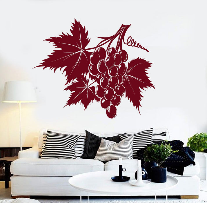 Vinyl Wall Decal Bunch Grapes Leaves Kitchen Stickers Mural Unique Gift (ig4378)