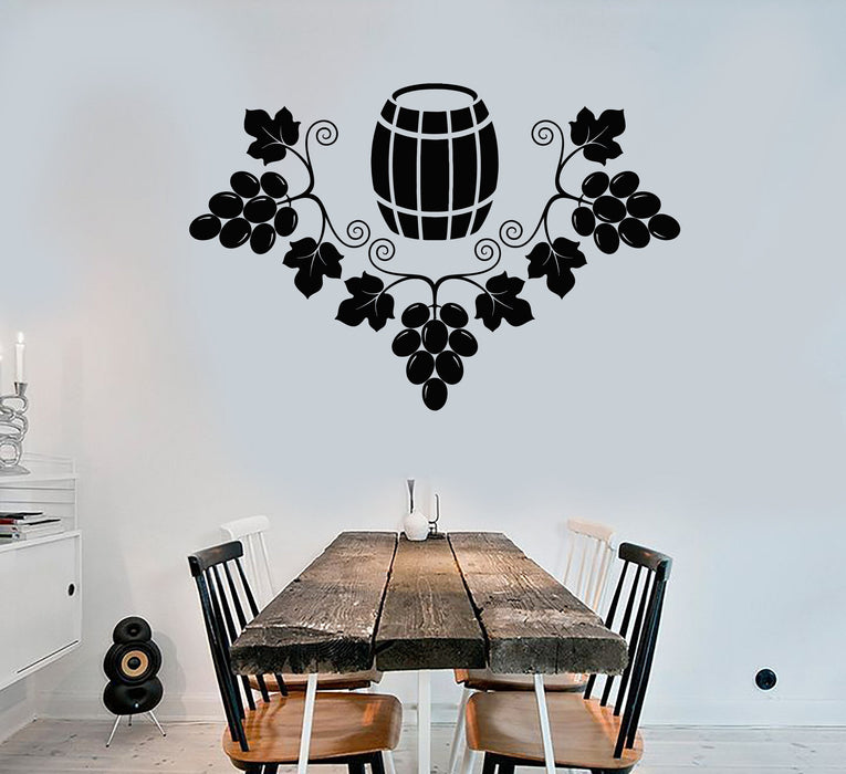 Vinyl Wall Decal Grapes Barrel Wine Alcohol Winemaker Stickers Unique Gift (1744ig)