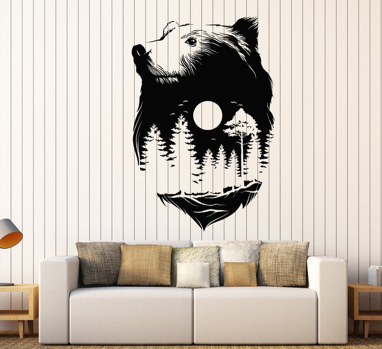 Vinyl Wall Decal Sticker Animals Bear Full Moon Nature Forest Wood Midnight Unique Gift (668ig)