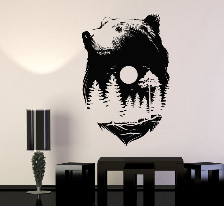 Vinyl Wall Decal Sticker Animals Bear Full Moon Nature Forest Wood Midnight Unique Gift (668ig)