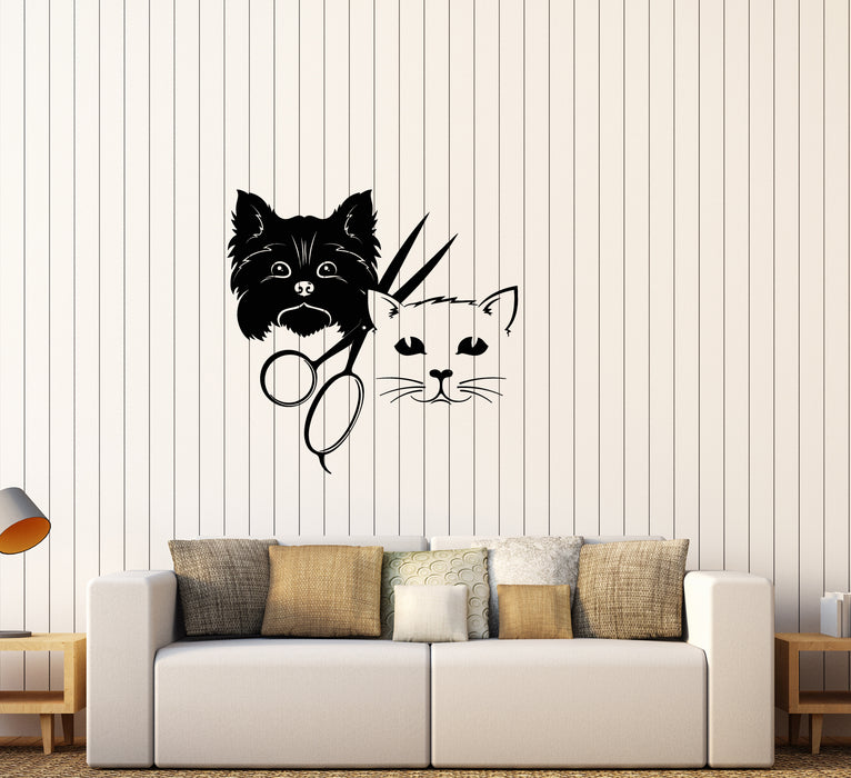 Vinyl Wall Decal Grooming Dog And Cat Scissors Logo Stickers (3743ig)