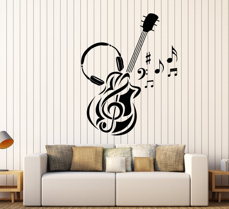 Vinyl Wall Decal Guitar Music Headphones Notes For Musician Stickers (2924ig)