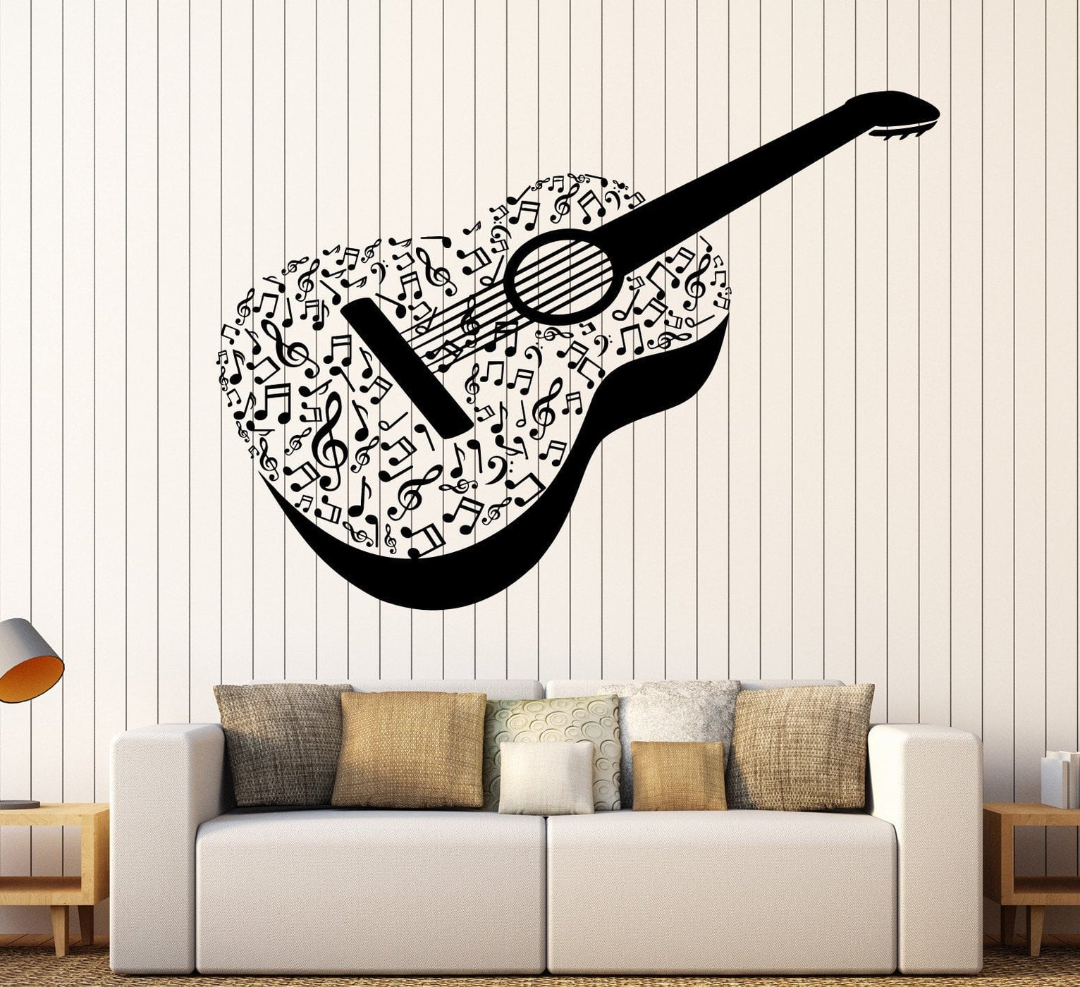 Vinyl Wall Decal Acoustic Guitar Notes Musical Instrument Stickers Uni ...