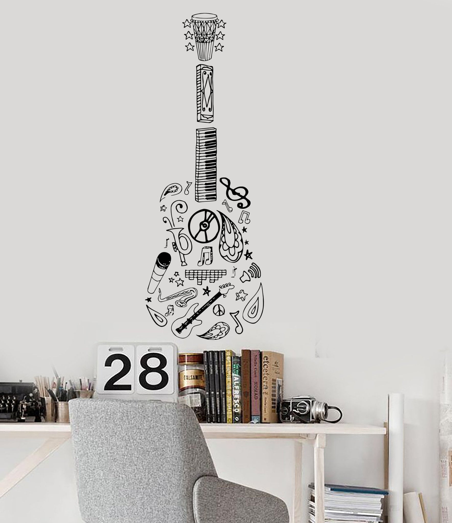 Vinyl Wall Decal Guitar Music Musical Instrument Decor Sketch Stickers ...