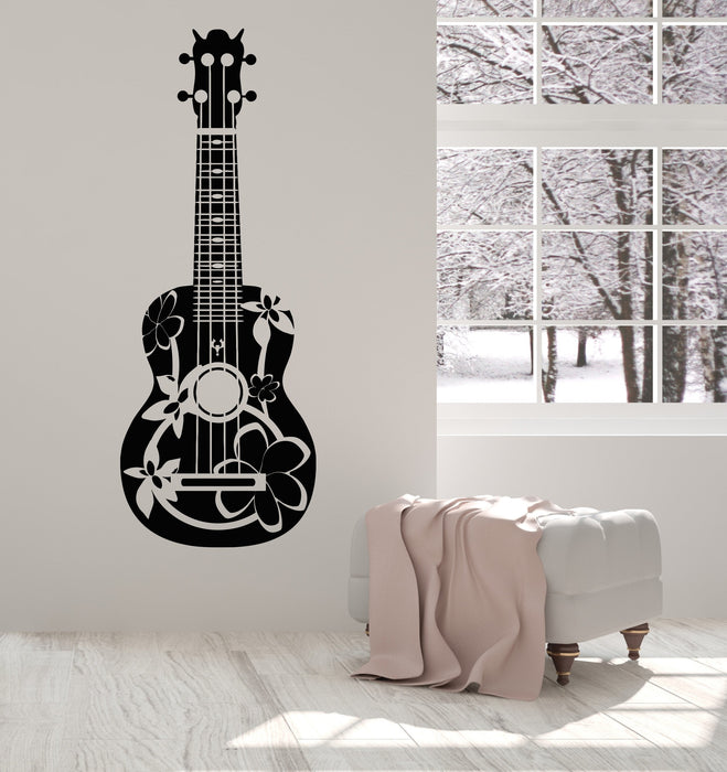 Vinyl Wall Decal Acoustic Guitarist Guitar Musician Flowers Hippie Stickers Unique Gift (1421ig)