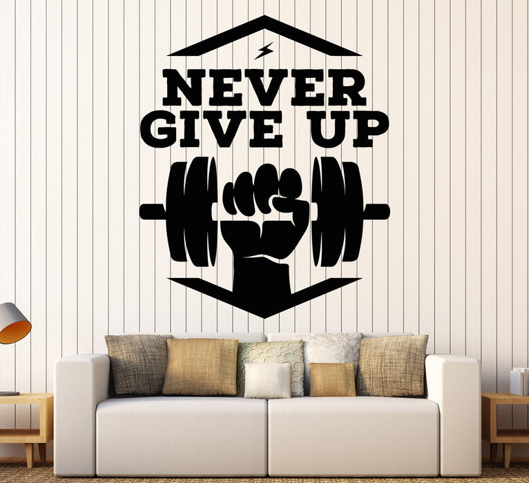 Vinyl Wall Decal Gym Fitness Never Give Up Motivational Words Stickers Unique Gift (1339ig)
