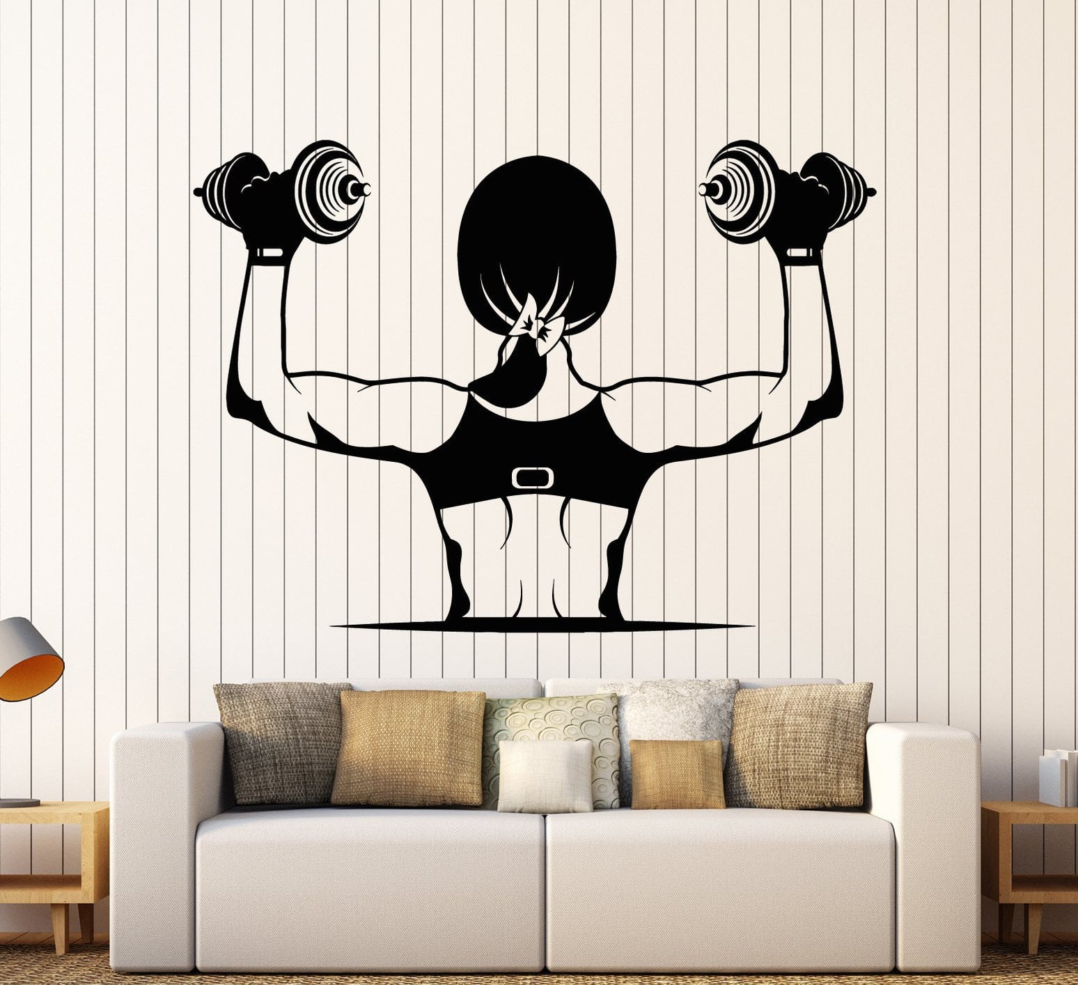 Vinyl Wall Decal Gym Muscles Girl Beautiful Body Dumbbells Bodybuilder ...