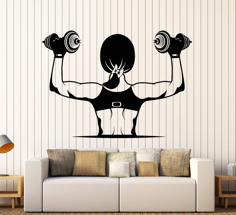 Vinyl Wall Decal Gym Muscles Girl Beautiful Body Dumbbells Bodybuilder Stickers Unique Gift (1784ig)