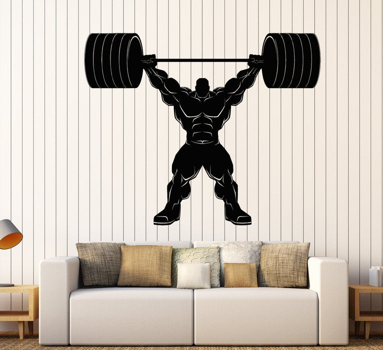 Vinyl Wall Decal Bodybuilder Gym Fitness Barbell Muscles Stickers (2188ig)