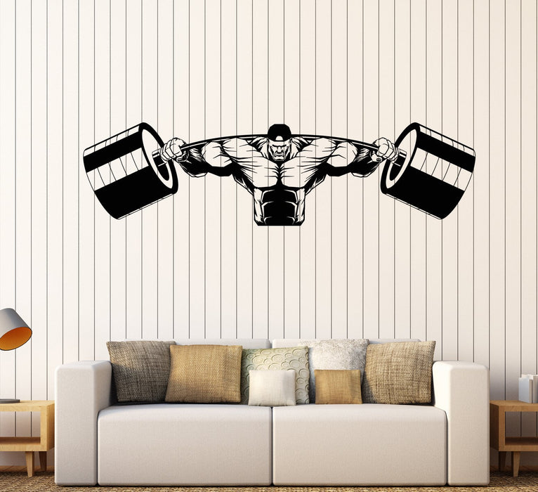 Vinyl Wall Decal Muscular Man Gym Barbell Iron Weight Stickers Unique Gift (1987ig)