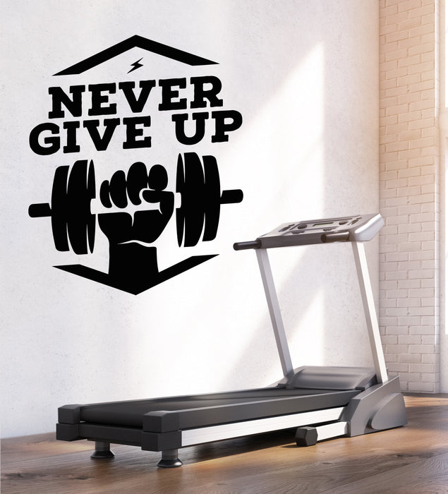 Vinyl Wall Decal Gym Fitness Never Give Up Motivational Words Stickers Unique Gift (1339ig)