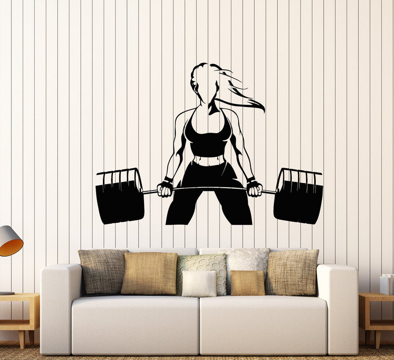 Vinyl Wall Decal Beautiful Sexy Body Girl Gym Fitness Sport Barbell Stickers (2590ig)
