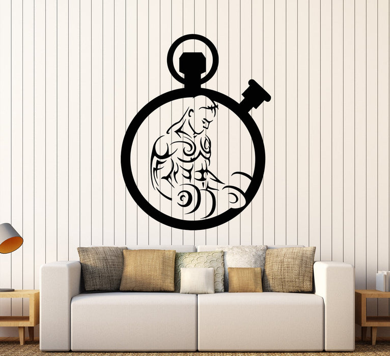 Vinyl Wall Decal Gym Muscles Beautiful Body Stopwatch Dumbbells Stickers (2536ig)
