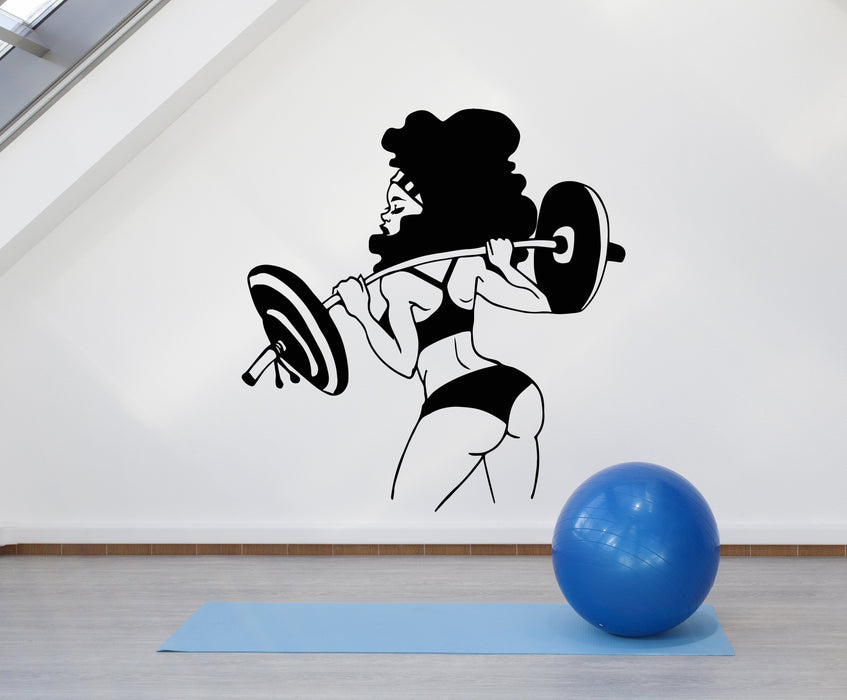 Vinyl Wall Decal Sexy Girl's Body With Barbell Home Fitness Gym Stickers (2868ig)