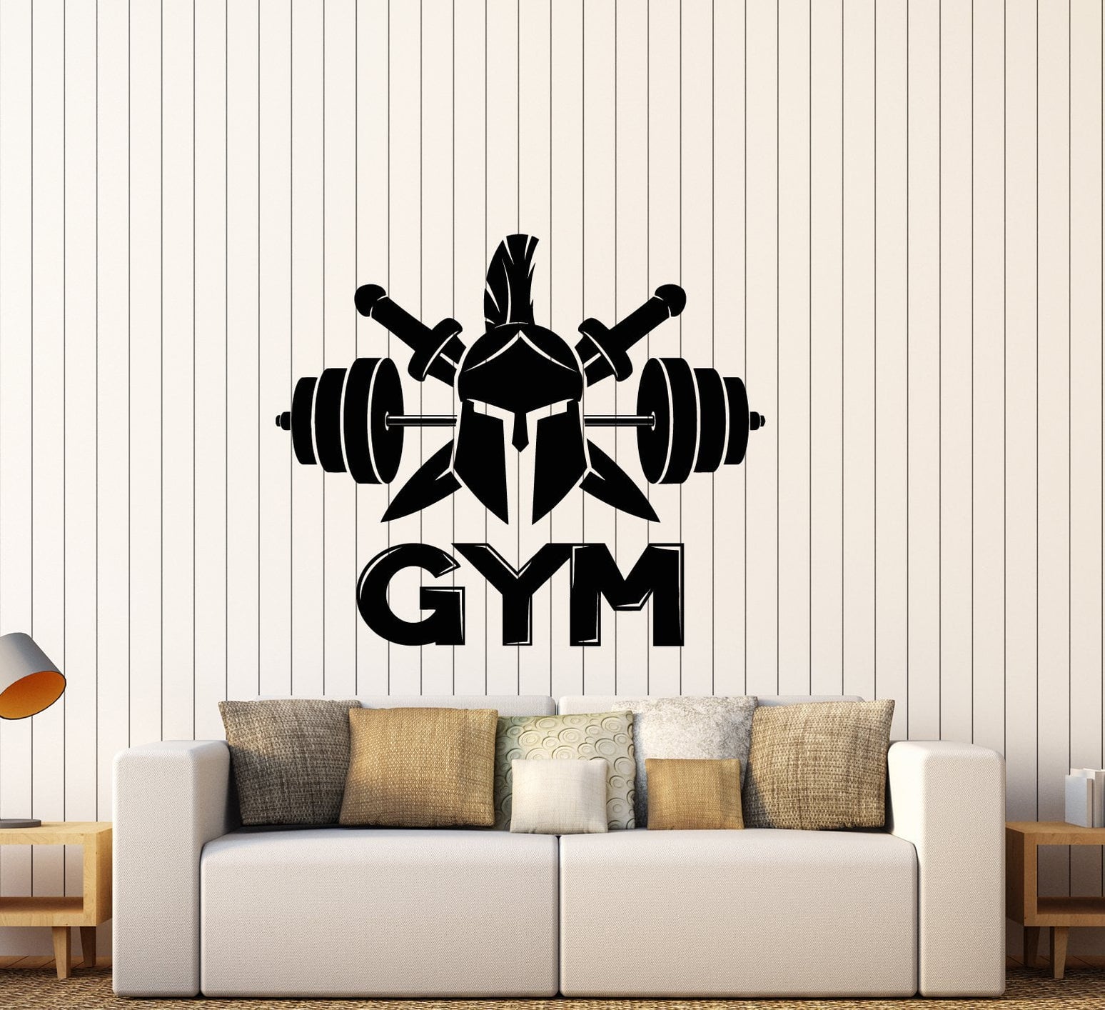 Vinyl Wall Decal Logo Spartan Warrior Helmet Barbell Signboard