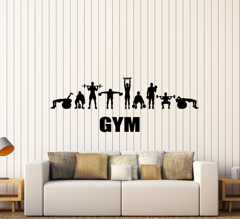 Vinyl Wall Decal Sport Fitness Gym Sign Word Barbell Dumbbell Stickers (3226ig)