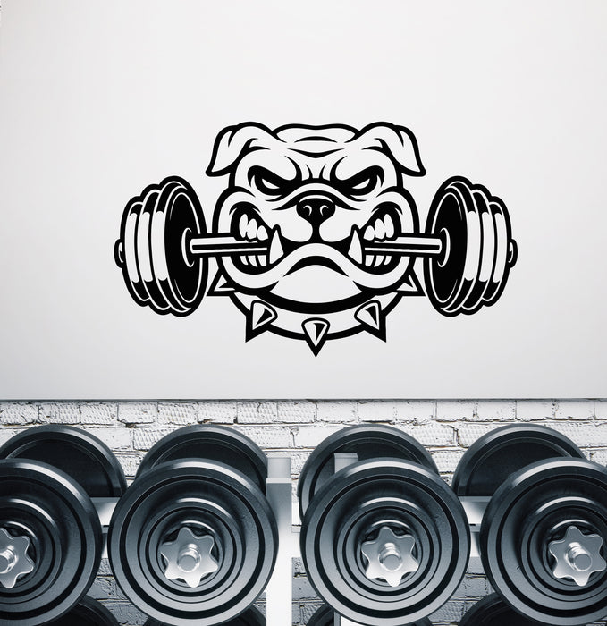 Vinyl Wall Decal Bulldog Pet Dog Barbell Gym Logo Stickers (4026ig)