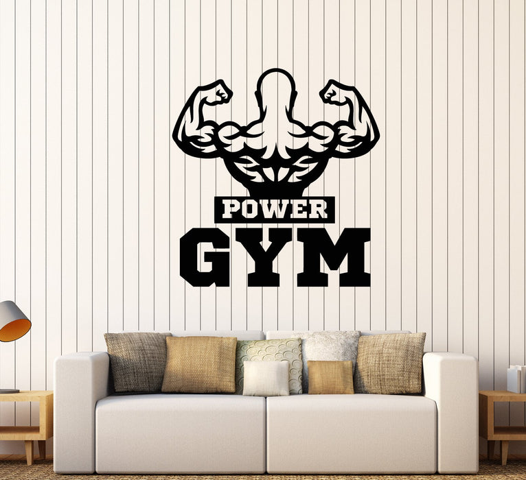 Vinyl Wall Decal Power Gym Muscles Beautiful Body Bodybuilder Logo Stickers (2594ig)