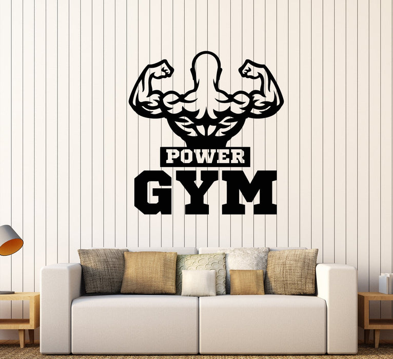 Виниловые наклейки на стену Power Gym Muscles Beautiful Body Body Bodybuilder Logo Stickers (2594ig)