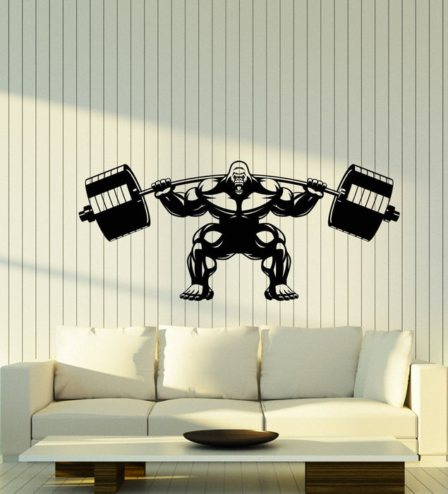 Vinyl Wall Decal Gorilla Home Gym Barbell Muscles Logo Stickers (3091ig)