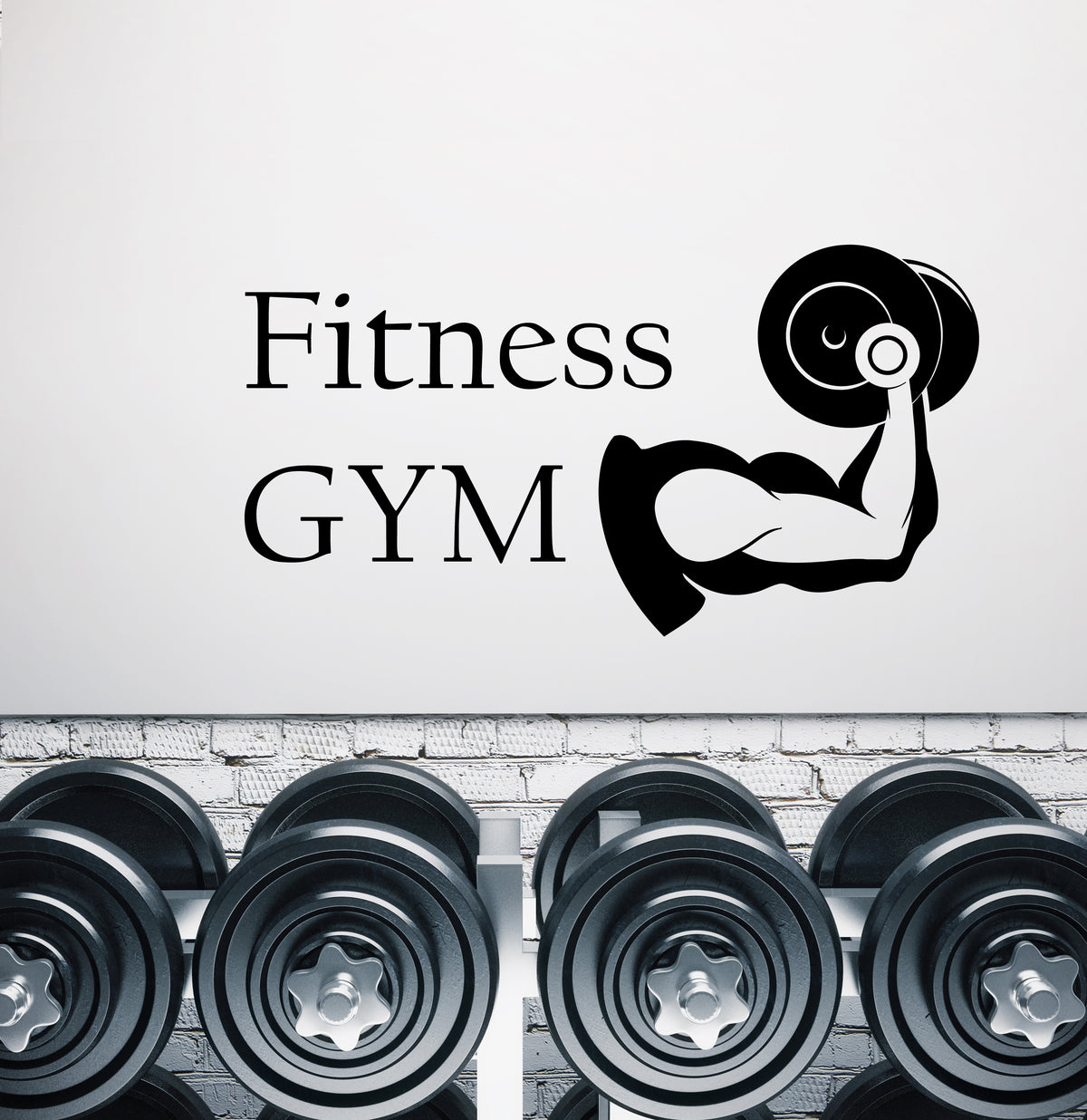 Vinyl Wall Decal Logo Fitness Gym Muscles Body Dumbbell Sticksers (328