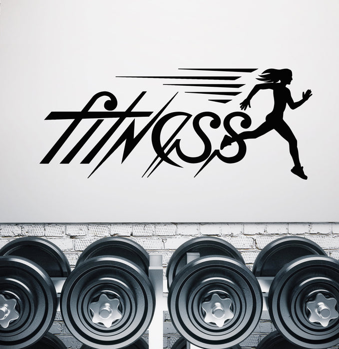 Vinyl Wall Decal Fitness Gym Signboard Logo Running Girl Sport Stickers Unique Gift (1958ig)