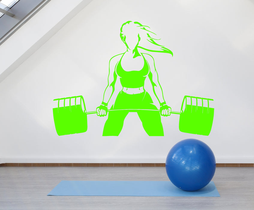 Vinyl Wall Decal Beautiful Sexy Body Girl Gym Fitness Sport Barbell Stickers (2590ig)