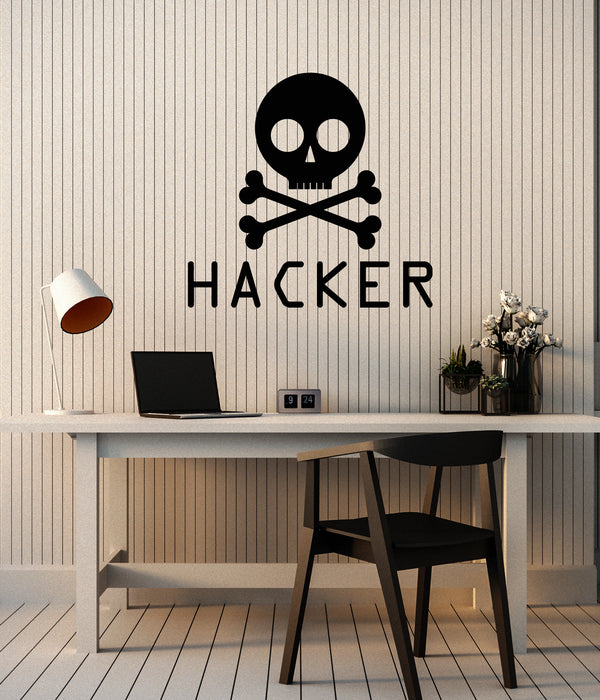 Vinyl Wall Decal Computer Programmer Hacker Skull Logo Stickers (3510ig)