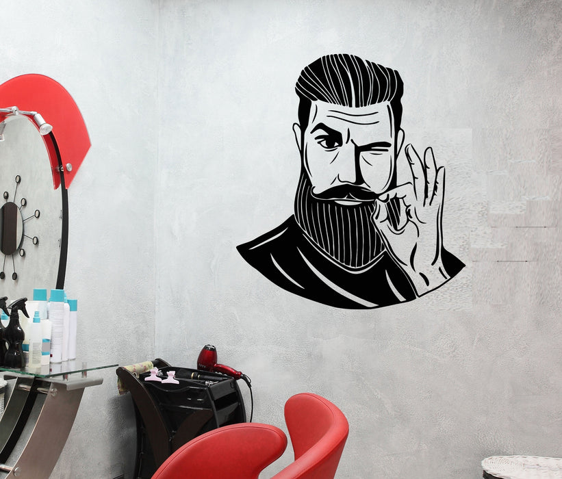 Vinyl Wall Decal Bearded Man Barbershop Hairstyle Hair Salon Stickers (2447ig)