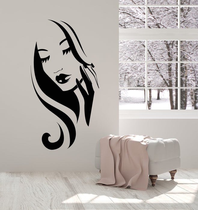 Vinyl Wall Decal Hairstyle Beauty Hair Salon Beautiful Face Girl Stickers (3052ig)