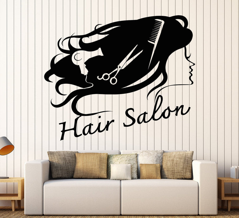 Vinyl Wall Decal Hair Salon Hairdresser Barbershop Scissors Hairdryer Stickers Unique Gift (1141ig)