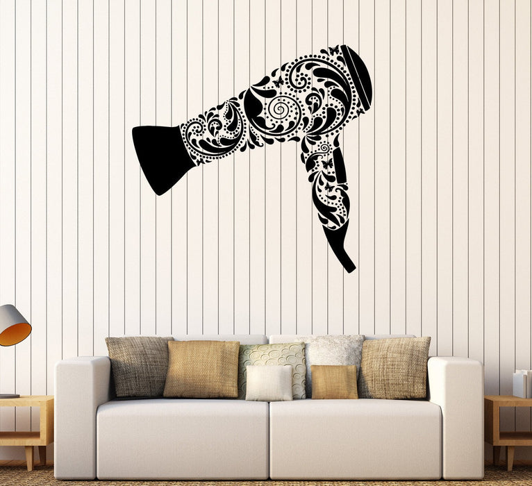 Vinyl Wall Decal Hairdryer Barber Tool Hairdresser Hair Salon Stickers Unique Gift (137ig)