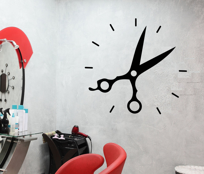 Vinyl Wall Decal Clock Scissors Haircut Hair Salon Barbershop Stickers Unique Gift (1735ig)