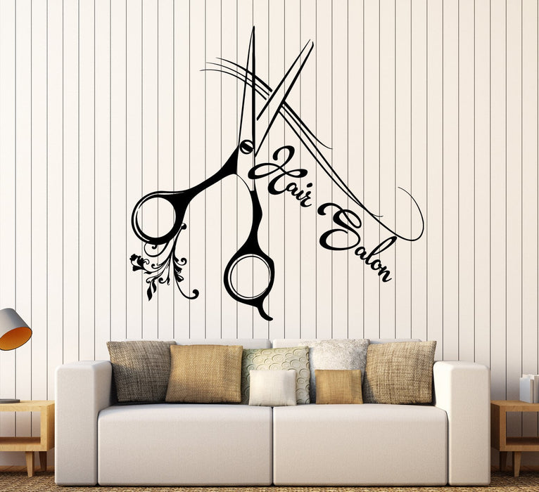 Autocollant mural en vinyle pour coupe de cheveux, ciseaux, salon de beauté, panneau d'affichage, cadeau unique (2039ig)