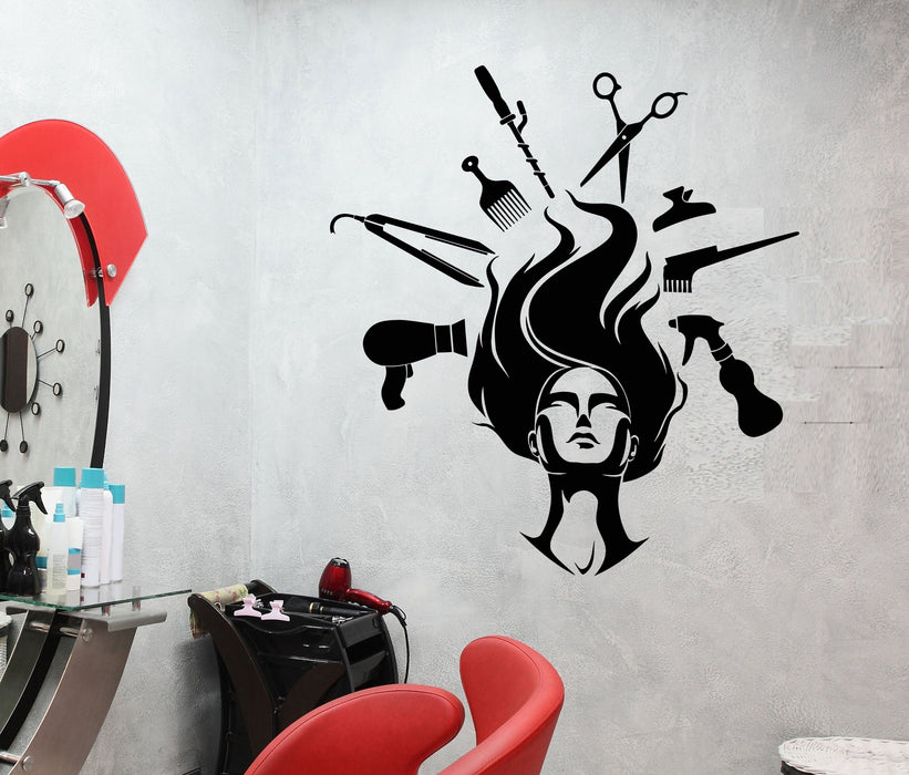 Vinyl Wall Decal Hair Salon Hairdresser Haircut Hairstyle Stickers (2351ig)