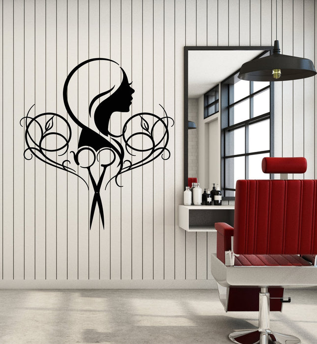 Autocollant mural en vinyle avec logo, panneau de signalisation, salon de coiffure, ciseaux, autocollants de salon de coiffure (2632ig)