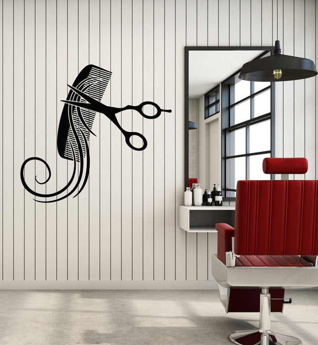 Vinyl Wall Decal Hairbrush And Scissors Haircut Beauty Hair Salon Stickers (3062ig)