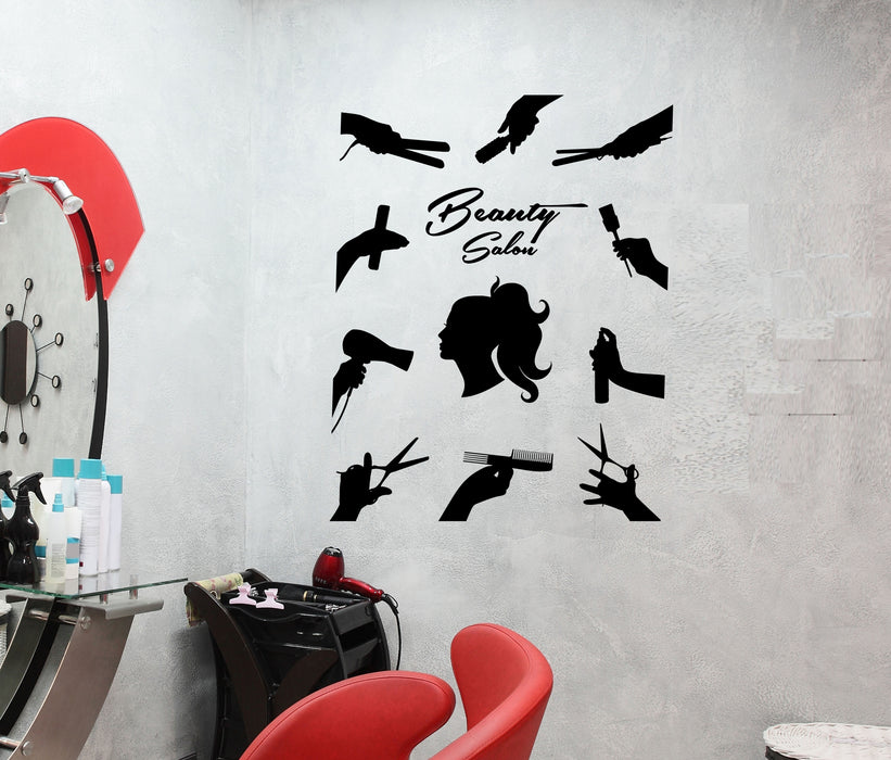 Vinyl Wall Decal Beauty Hairdressing Salon Logo Signboard Stickers (4120ig)
