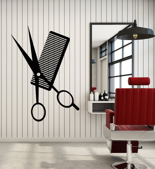 Vinyl Wall Decal Comb Scissors Hair Salon Haircut Hairstyle Stickers (2359ig)