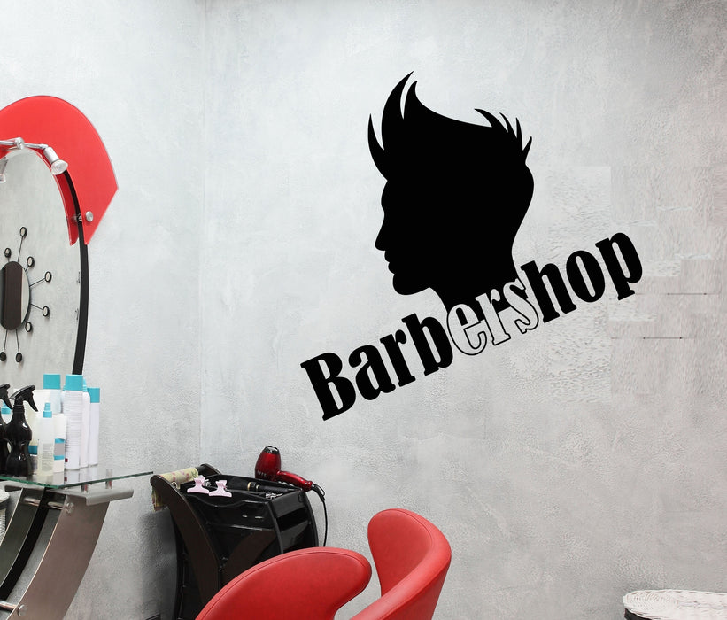 Vinyl Wall Decal Barbershop Hairdressing Salon Men's Hairstyle Logotype Stickers (2821ig)